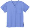 Am image of a Custom WonderWink Unisex WorkFlex Chest Pocket V Neck Top in Ceil Blue!