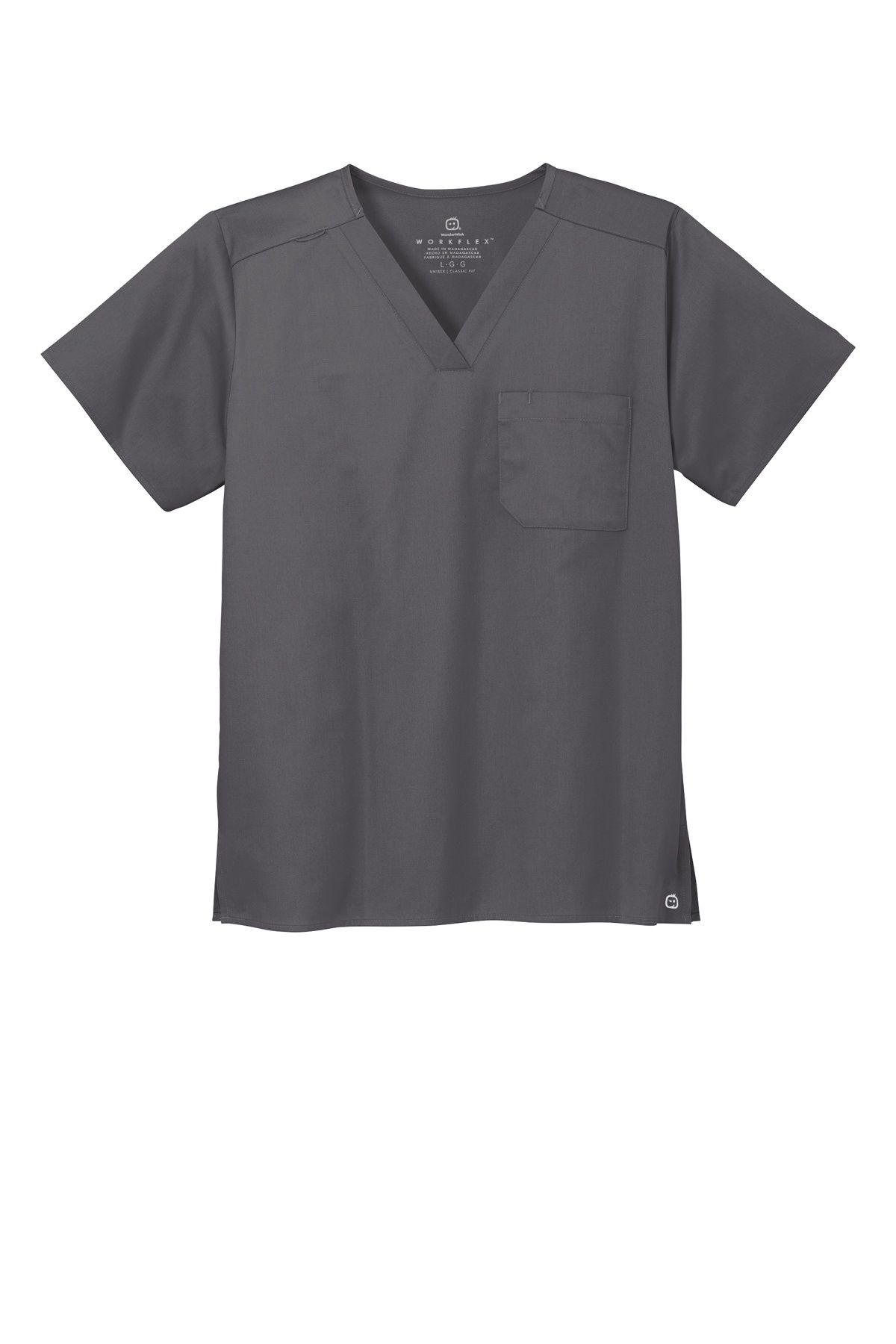 WonderWink Unisex WorkFlex Chest Pocket V Neck Top in Pewter