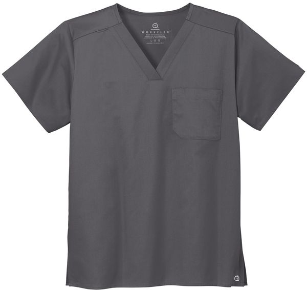 Am image of a Custom WonderWink Unisex WorkFlex Chest Pocket V Neck Top in Pewter!