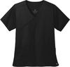 Am image of a Custom WonderWink Womens WorkFlex Mock Wrap Top in Black!