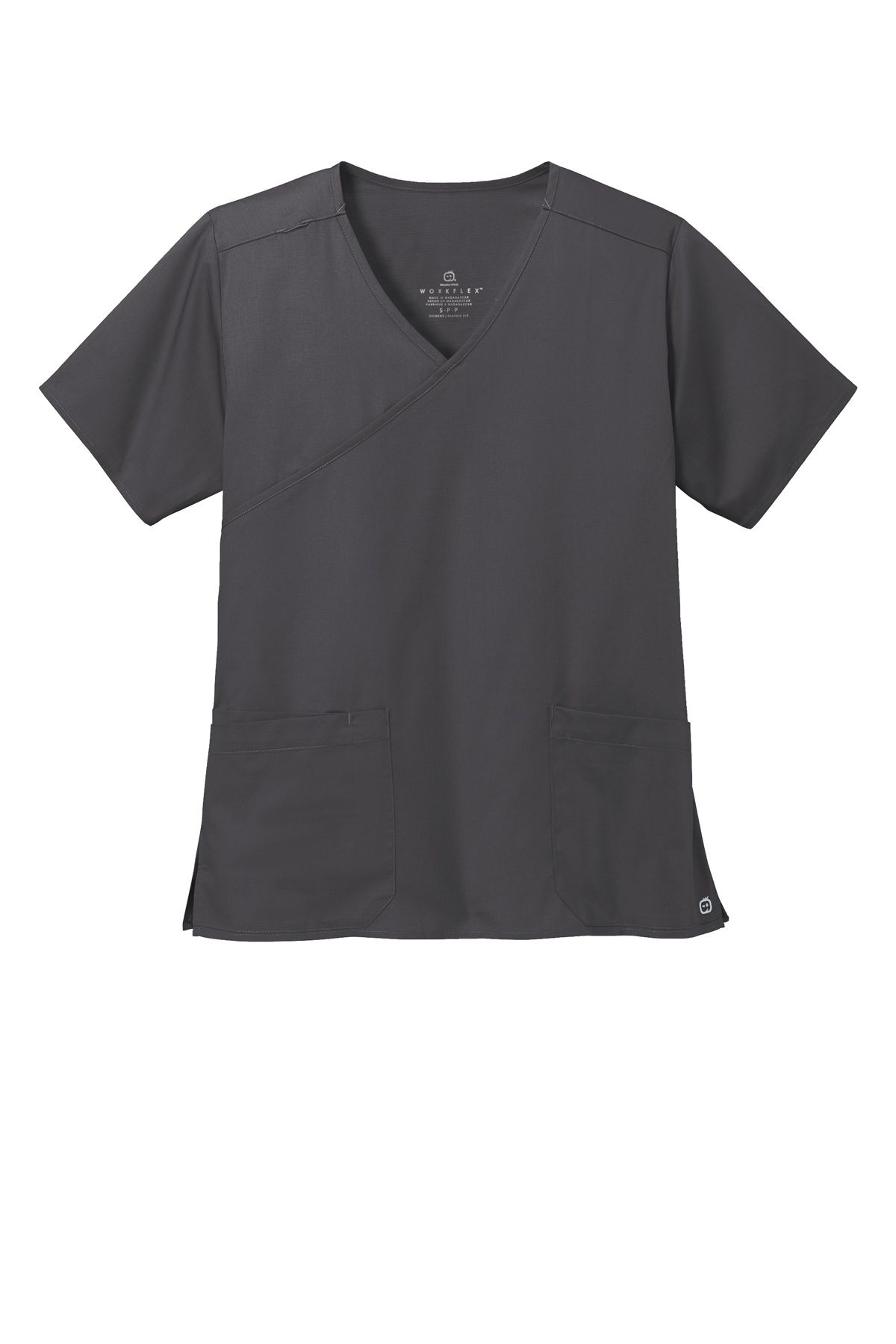WonderWink Womens WorkFlex Mock Wrap Top in Pewter