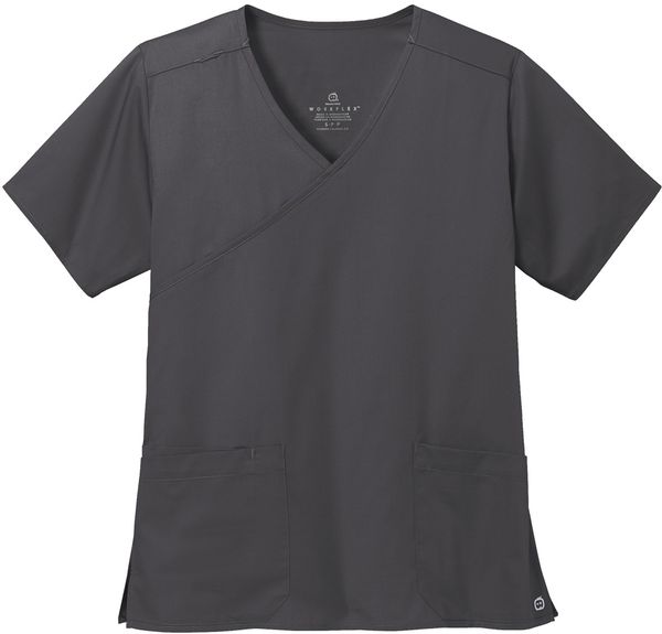 Am image of a Custom WonderWink Womens WorkFlex Mock Wrap Top in Pewter!