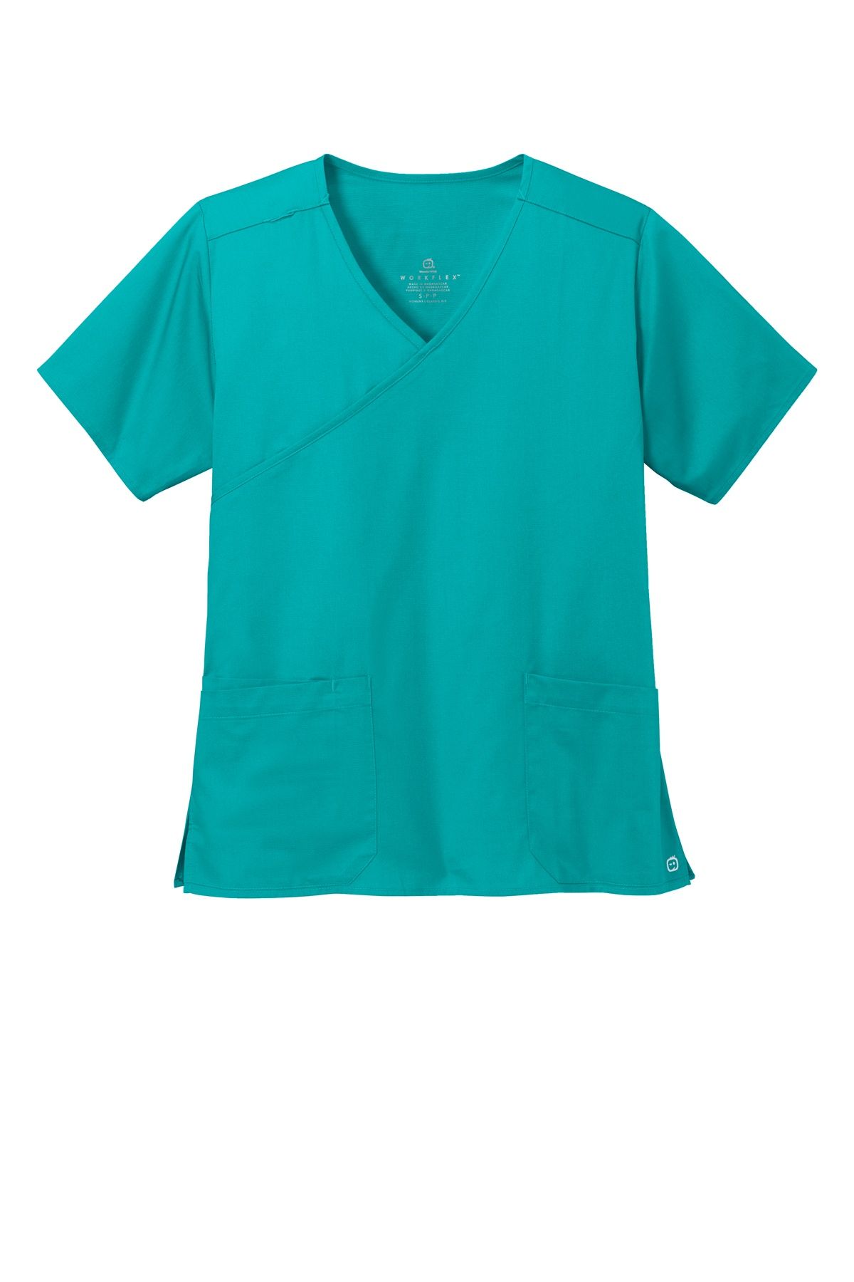 WonderWink Womens WorkFlex Mock Wrap Top in Teal Blue