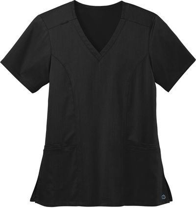 Am image of a Custom WonderWink Womens Premiere Flex V Neck Top in Black!