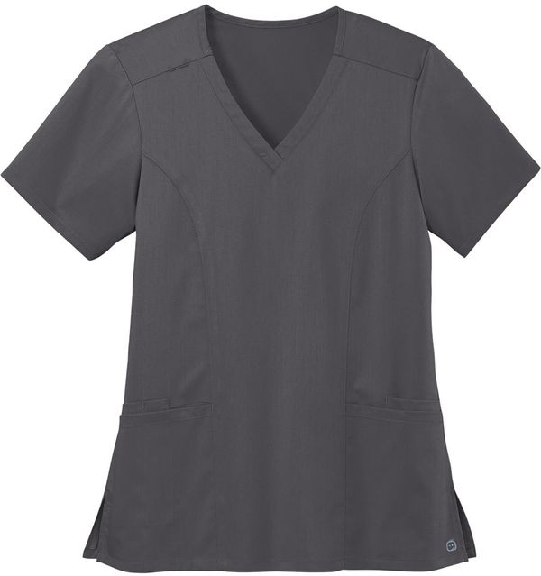Am image of a Custom WonderWink Womens Premiere Flex V Neck Top in Pewter!