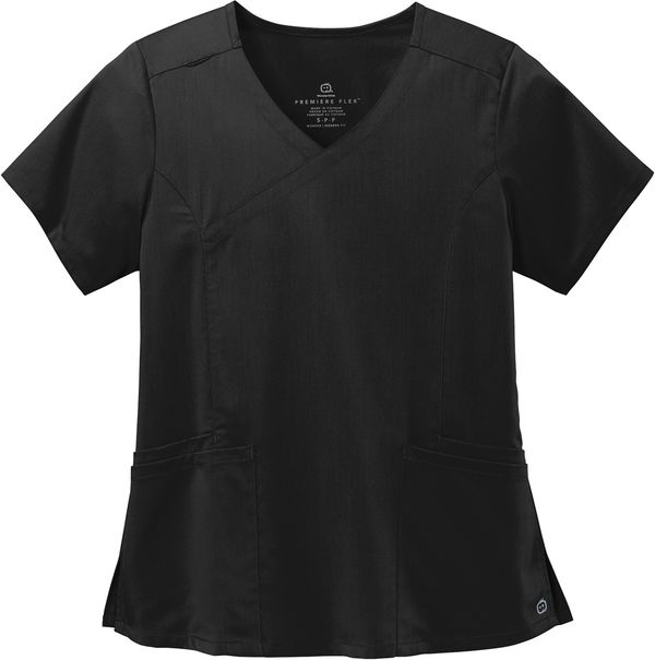 An image of a Custom WonderWink Womens Premiere Flex Mock Wrap Top in Black!