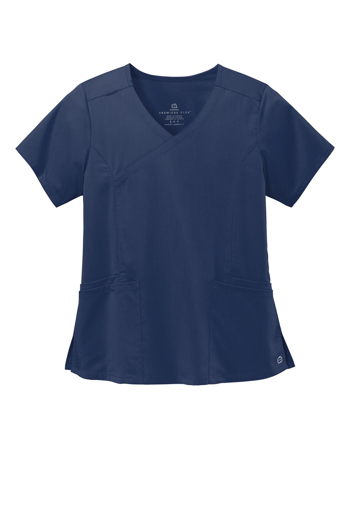 WonderWink Womens Premiere Flex Mock Wrap Top in Navy