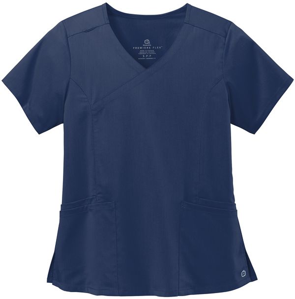 Am image of a Custom WonderWink Womens Premiere Flex Mock Wrap Top in Navy!