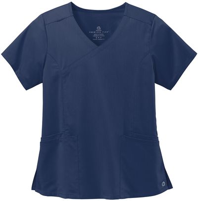Am image of a Custom WonderWink Womens Premiere Flex Mock Wrap Top in Navy!