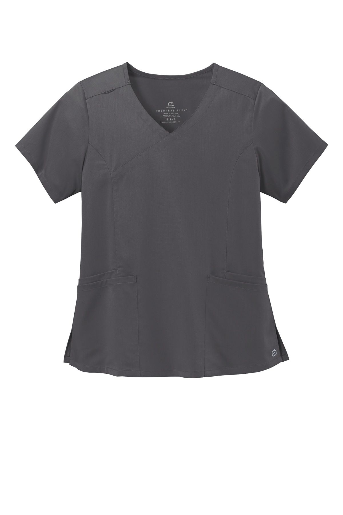 WonderWink Womens Premiere Flex Mock Wrap Top in Pewter