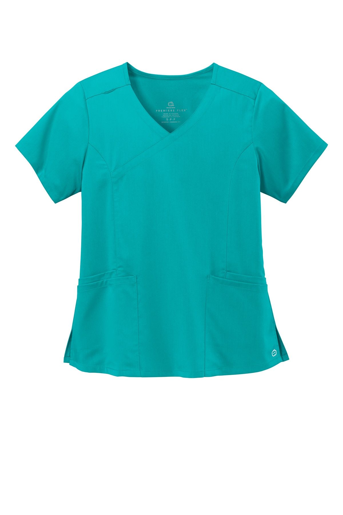 WonderWink Womens Premiere Flex Mock Wrap Top in Teal Blue