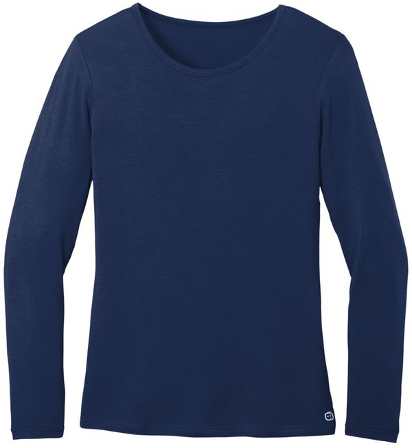 Am image of a Custom WonderWink Womens Long Sleeve Layer Tee in Navy!