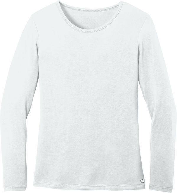 Am image of a Custom WonderWink Womens Long Sleeve Layer Tee in White!