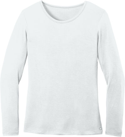 Am image of a Custom WonderWink Womens Long Sleeve Layer Tee in White!