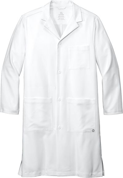 Am image of a Custom WonderWink Mens Long Lab Coat in White!