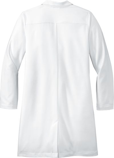 Am image of a Custom WonderWink Womens Long Lab Coat in White!