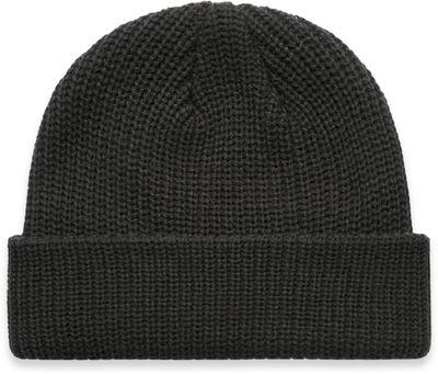 Am image of a Custom AS Colour Cable Beanie in Coal!