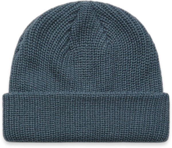 Am image of a Custom AS Colour Cable Beanie in Petrol Blue!