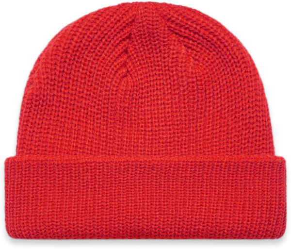 Am image of a Custom AS Colour Cable Beanie in Red!