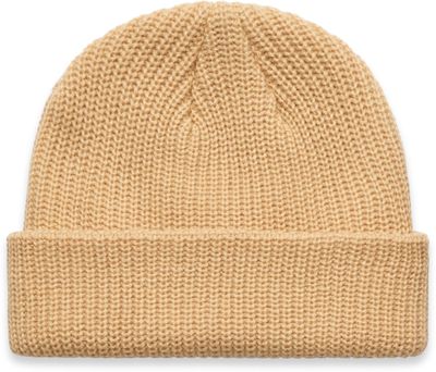 Am image of a Custom AS Colour Cable Beanie in Tan!
