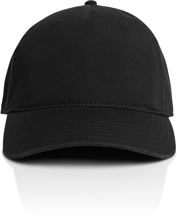 Am image of a Custom AS Colour Access Five Panel Cap in Black!