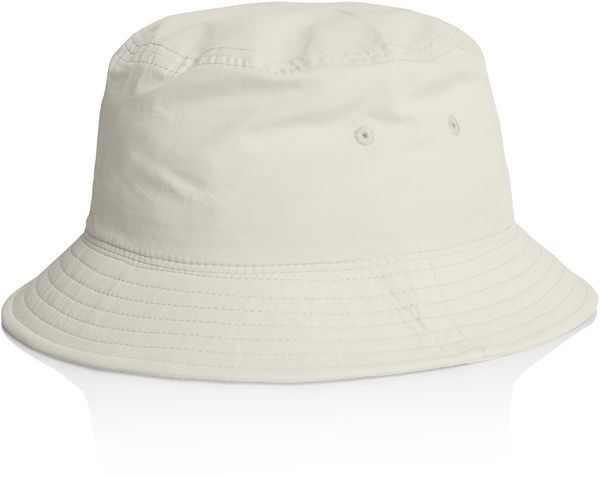 Am image of a Custom AS Colour Nylon Bucket Hat in Ecru!