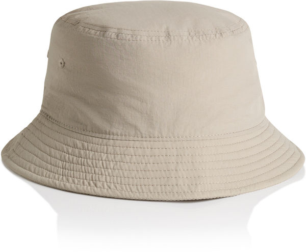 Am image of a Custom AS Colour Nylon Bucket Hat in Mushroom!