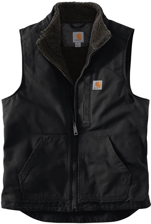 Am image of a Custom Carhartt Sherpa Lined Mock Neck Vest in Black!