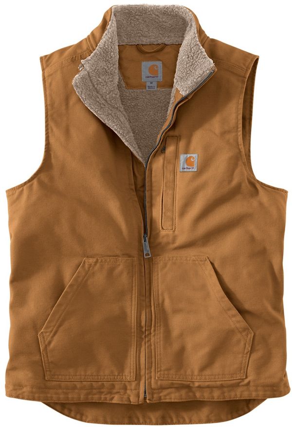 Am image of a Custom Carhartt Sherpa Lined Mock Neck Vest in Carhartt Brown!