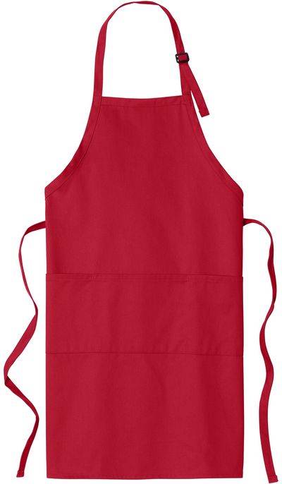 Am image of a Custom Port Authority Easy Care Extra Long Bib Apron with Stain Release in Red!