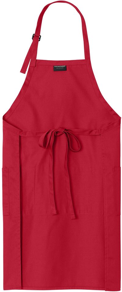 Am image of a Custom Port Authority Easy Care Extra Long Bib Apron with Stain Release in Red!