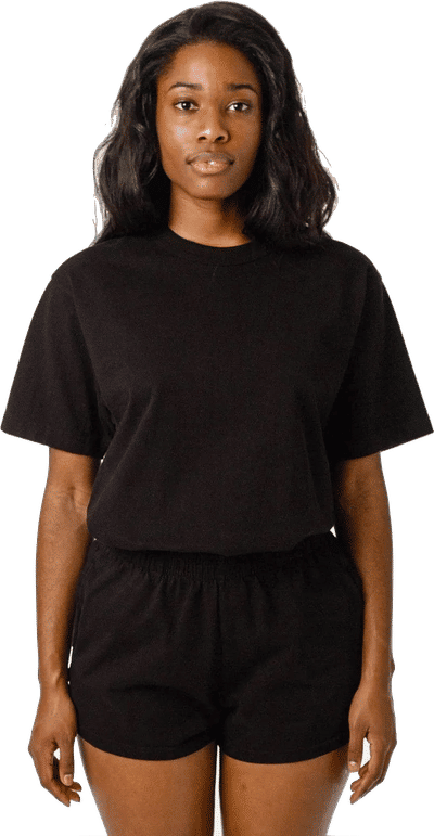 Am image of a Custom LA Apparel Heavy Jersey Tee With Binding in Black!