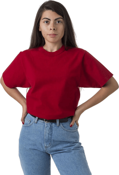 Am image of a Custom LA Apparel Heavy Jersey Tee With Binding in Dark Red!