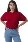 Am image of a Custom LA Apparel Heavy Jersey Tee With Binding in Dark Red!