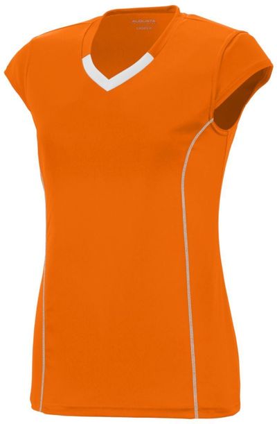 Am image of a Custom Augusta Ladies Blash Jersey in Power Orange/White!
