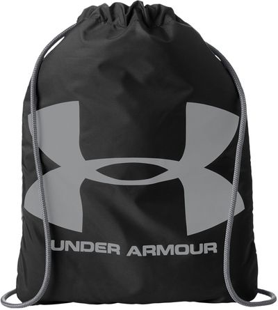 Am image of a Custom Under Armour Ozsee Sackpack in Black/Steel!