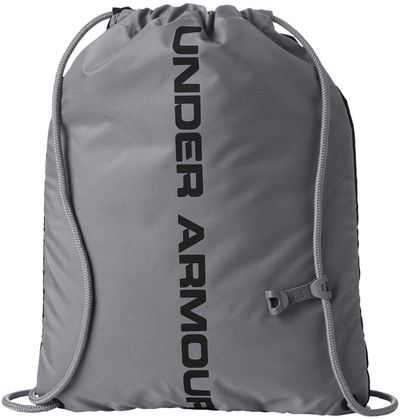 Am image of a Custom Under Armour Ozsee Sackpack in Black/Steel!