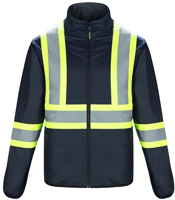 Am image of a Custom CX2 Safeguard Hi Vis Reversible Jacket in Navy!