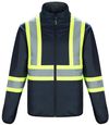 Am image of a Custom CX2 Safeguard Hi Vis Reversible Jacket in Navy!