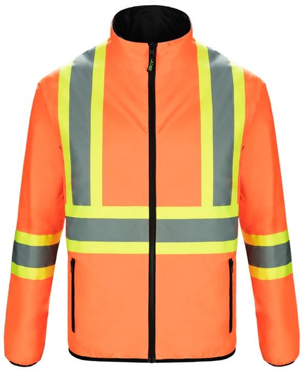 Am image of a Custom CX2 Safeguard Hi Vis Reversible Jacket in Hi Vis Orange!
