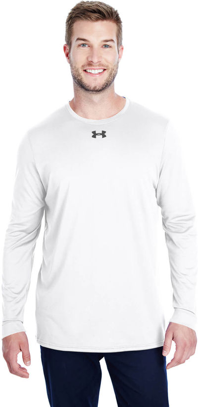 Am image of a Custom Under Armour Men's Long Sleeve Locker Tee 2.0 in White!