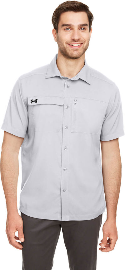 Am image of a Custom Under Armour Men's Motivate Coach Woven Shirt in Grey!