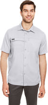 Am image of a Custom Under Armour Men's Motivate Coach Woven Shirt in Grey!