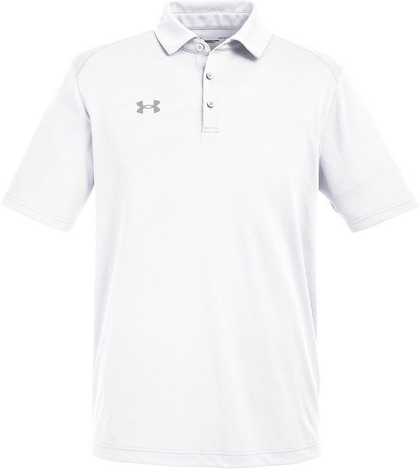 Am image of a Custom Under Armour Men's Tech™ Polo in White/Grey!
