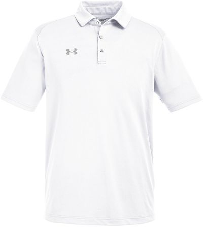 Am image of a Custom Under Armour Men's Tech™ Polo in White/Grey!