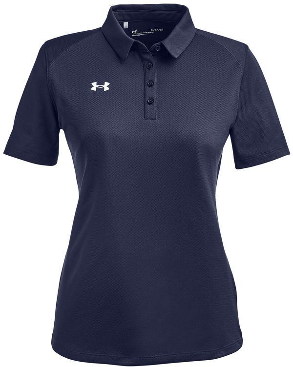 Am image of a Custom Under Armour Ladies Tech Polo in Midnight Navy/White!
