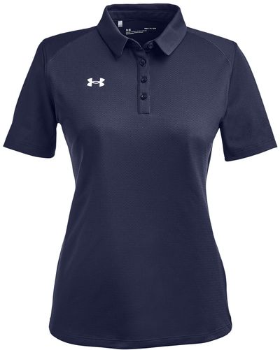 Am image of a Custom Under Armour Ladies Tech Polo in Midnight Navy/White!
