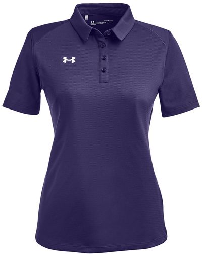 Am image of a Custom Under Armour Ladies Tech Polo in Purple/White!