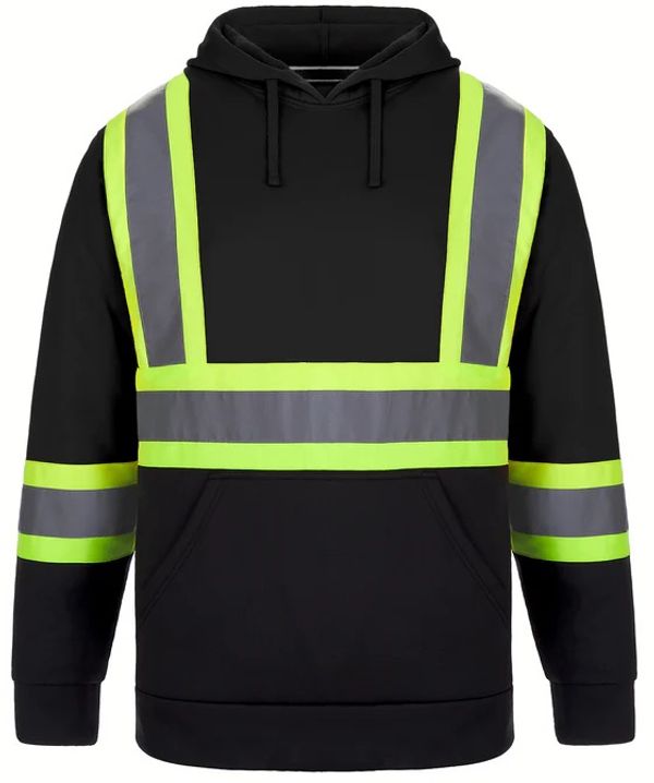 Am image of a Custom CX2 Long Haul Hi Vis Polyester Pullover Hoodie in Black!
