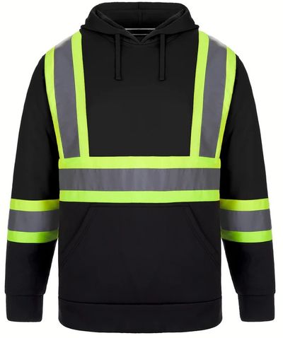Am image of a Custom CX2 Long Haul Hi Vis Polyester Pullover Hoodie in Black!